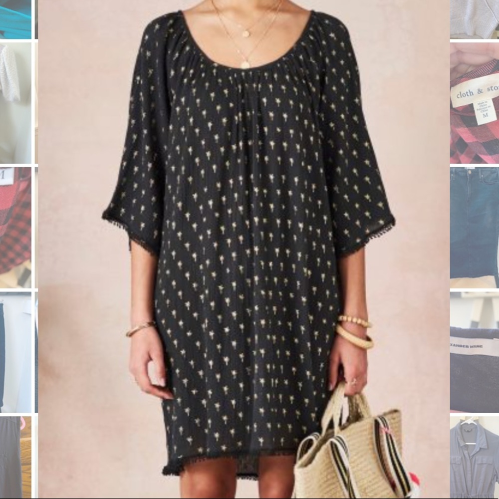 Star Mela gold star print navy gauze tunic